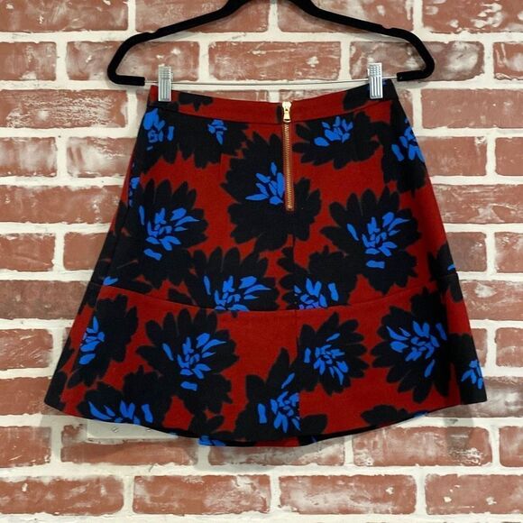J. Crew Womens Casual Red Black Blue Floral Casual A Line Mini Skirt Pockets Sz - Picture 2 of 7